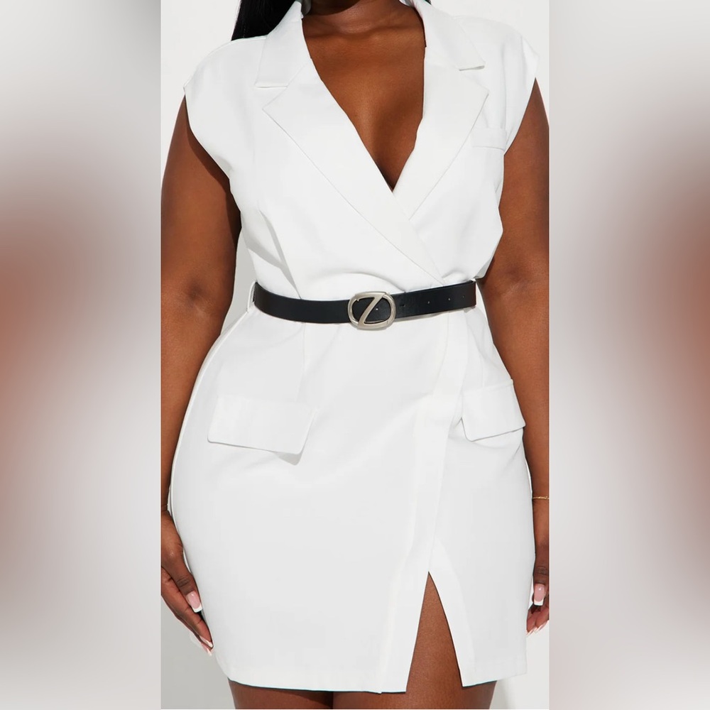 Fashion Nova White Sleeveless Blazer Dress plus size